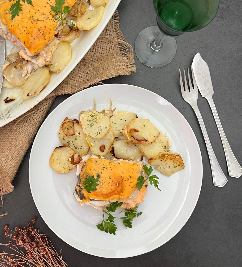 Cua de lluç amb gambes