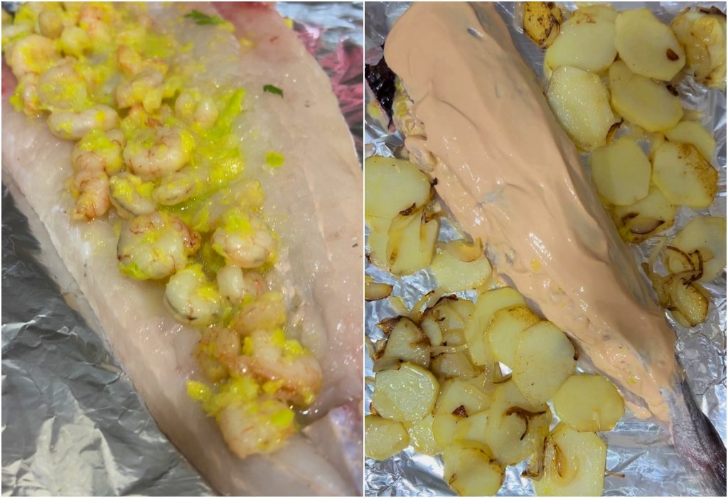 Cua de lluç amb gambes